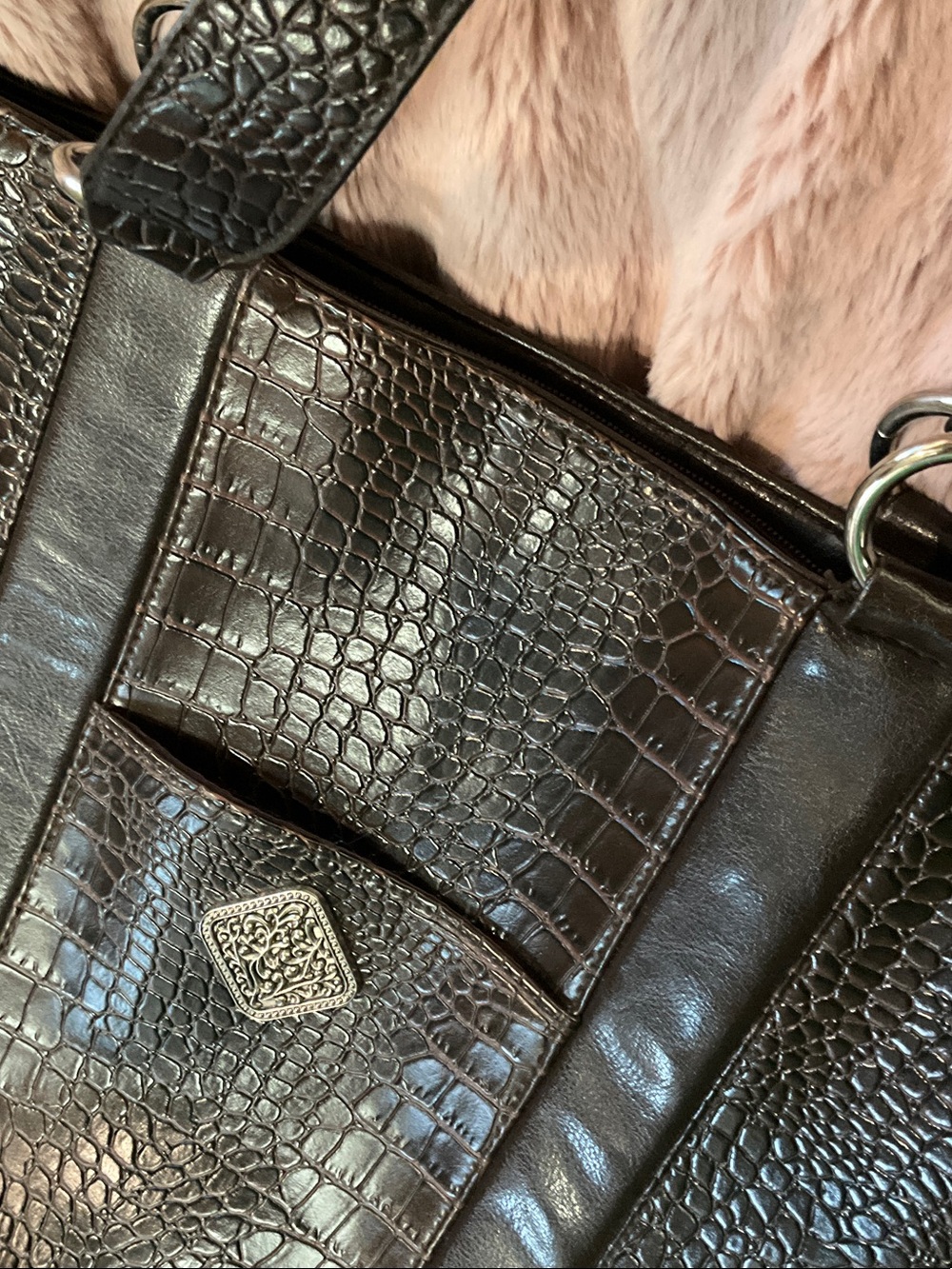Coldwater Creek Black Croc-Embossed Tote with Silver Medallion Accent - Picture 5 of 10